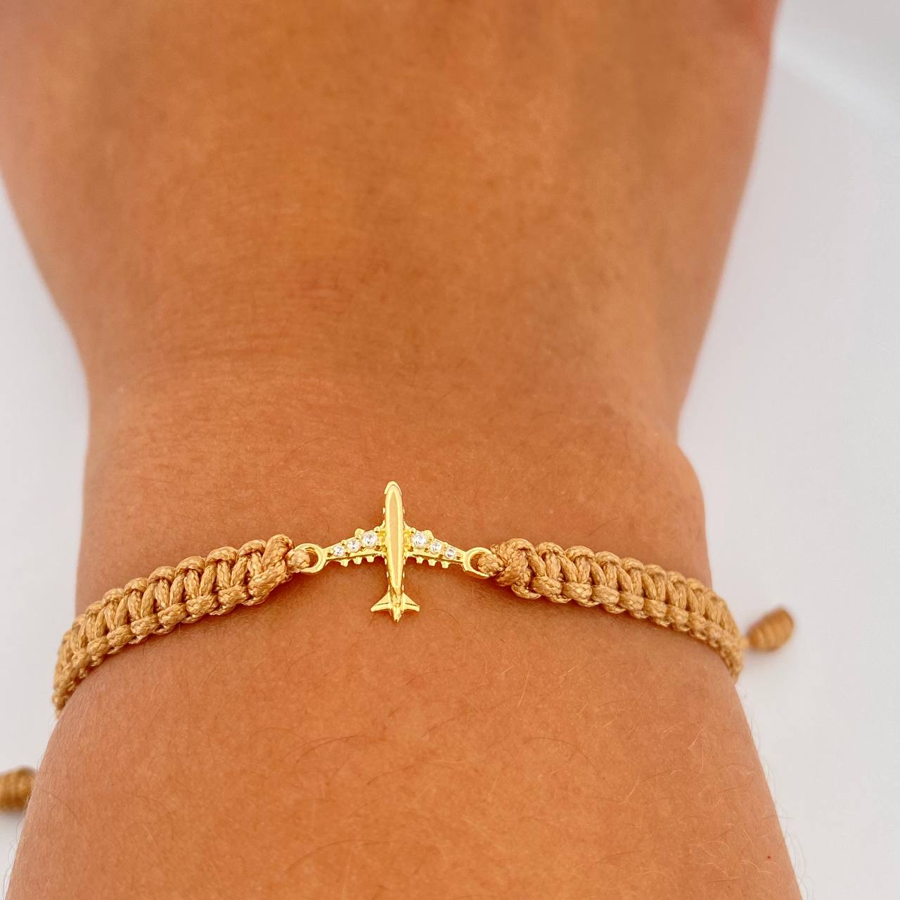 Pulsera Tejida Beige Avión 0.6gr / Oro Amarillo 18K %