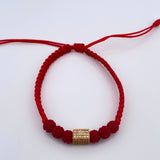 Pulsera Tejida Roja Herraje Cilintro Cuadrado 1.95gr / Oro Amarillo 18K %
