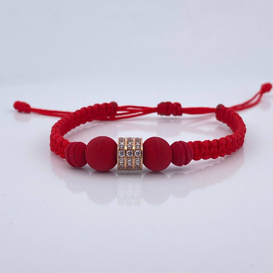 Pulsera Tejida Roja Herraje Cilintro 1.25gr / Oro Rosa 18K %