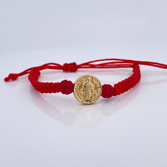 Pulsera Tejida Roja San Benito 0.75gr / Oro Amarillo 18K %