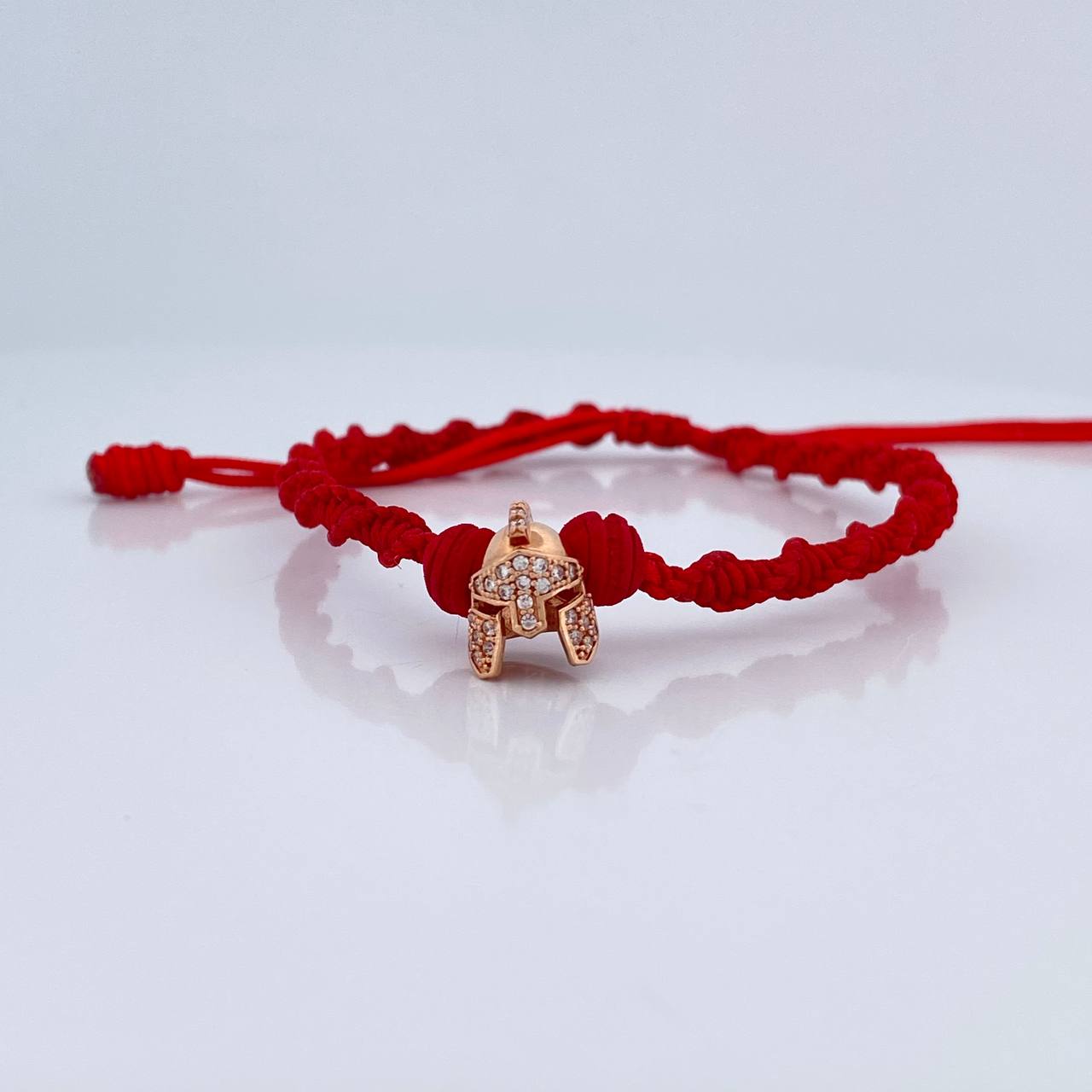 Pulsera Tejida Roja Casco Gladiador 1.5gr / Oro Rosa 18K %