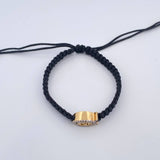 Pulsera Tejida Negra Pez Jesús 1.6gr / Dos Oros Amarillo Blanco 18K %