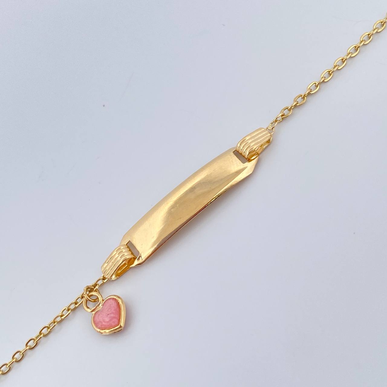 Pulso Bebé Aro Seguido Placa Corazon 1.7gr / 6 1/4 in / 1mm Oro Amarillo 18K &