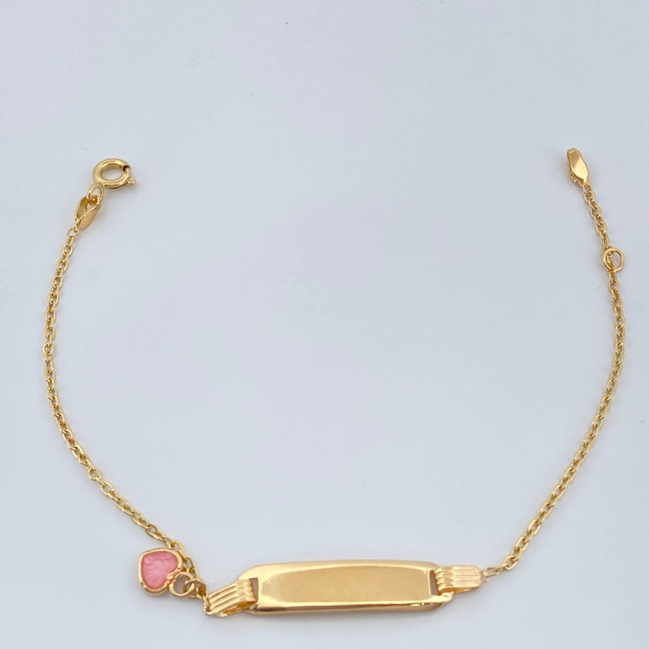 Pulso Bebé Aro Seguido Placa Corazon 1.7gr / 6 1/4 in / 1mm Oro Amarillo 18K &
