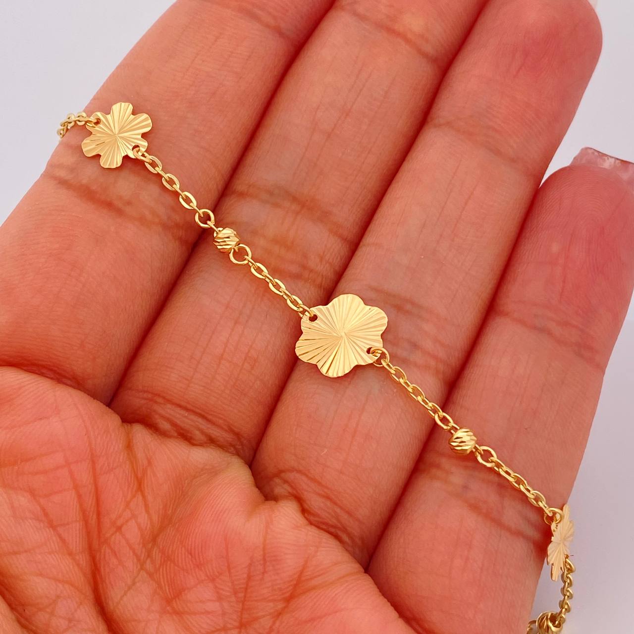 Pulso Aro Seguido Flor 1.8gr / 7 1/2 in / 3mm Oro Amarillo 18K &