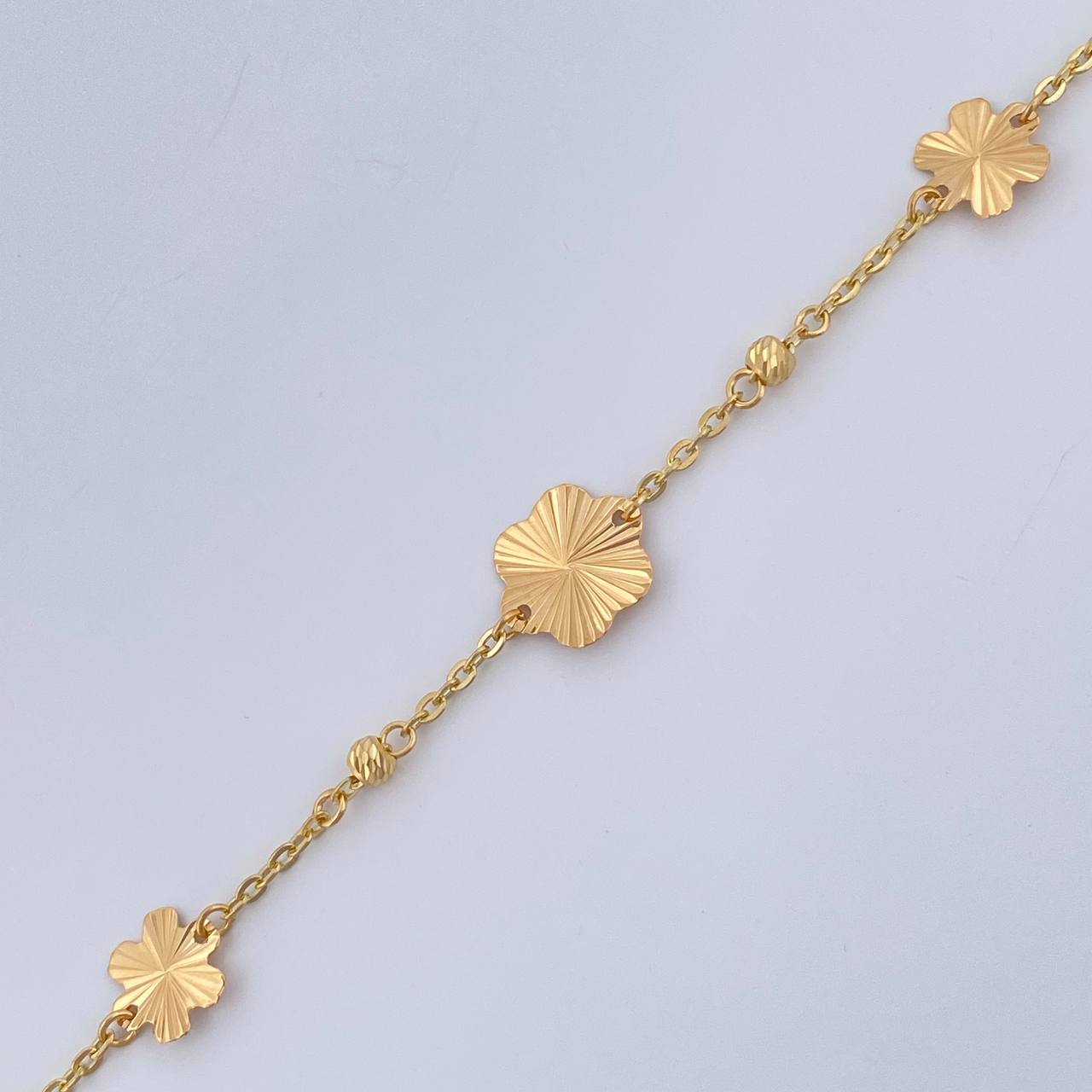 Pulso Aro Seguido Flor 1.8gr / 7 1/2 in / 3mm Oro Amarillo 18K &