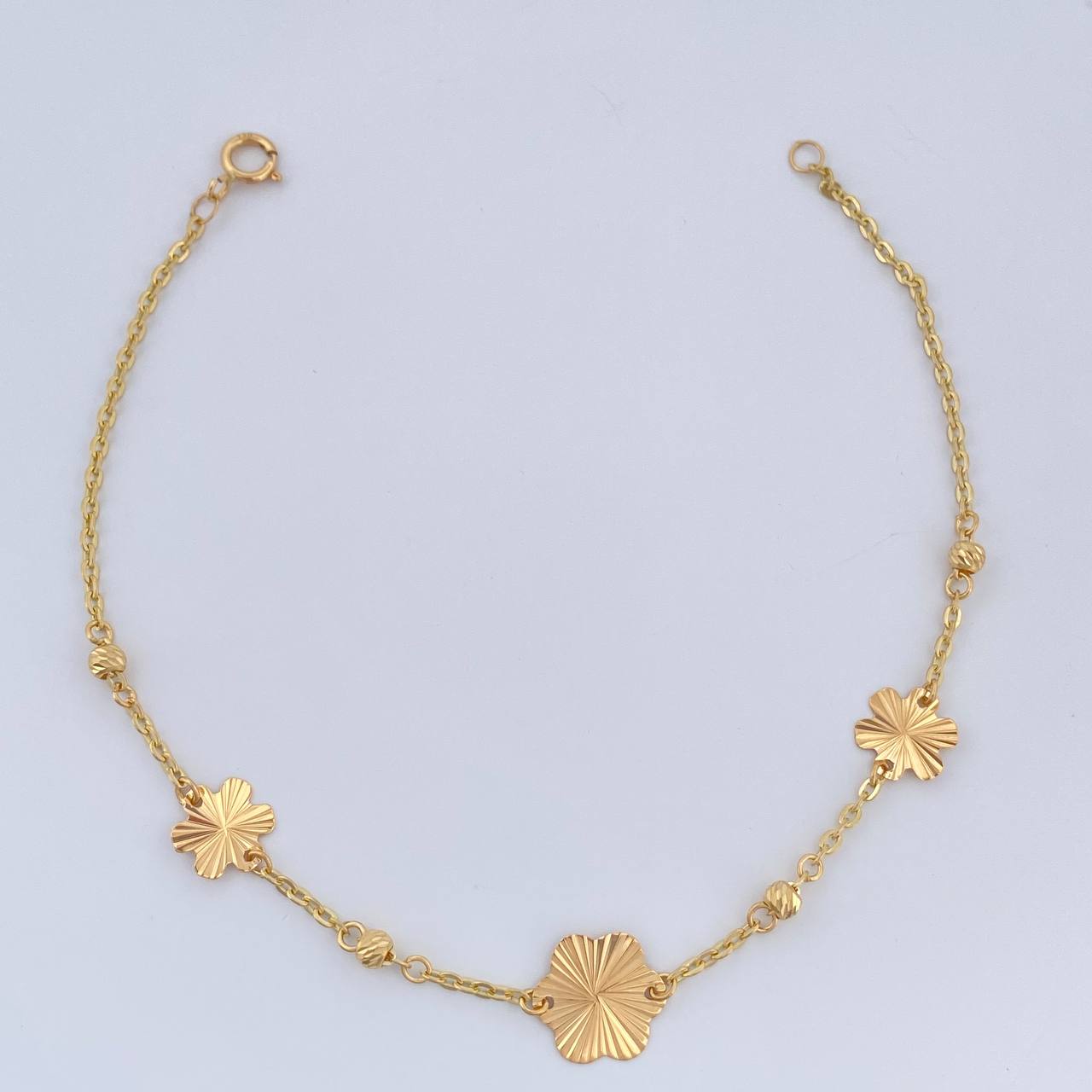 Pulso Aro Seguido Flor 1.8gr / 7 1/2 in / 3mm Oro Amarillo 18K &