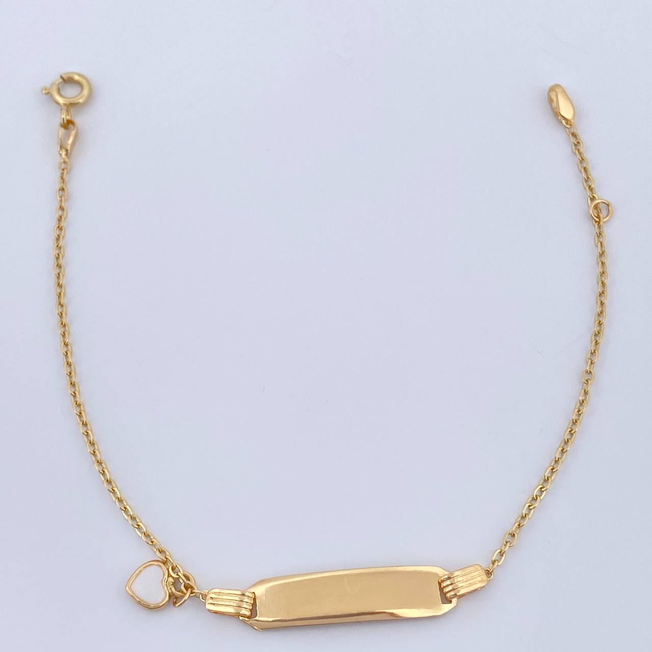 Pulso Aro Seguido Placa Corazon 1.7gr / 6 1/2 in / 0.8mm Oro Amarillo 18K &