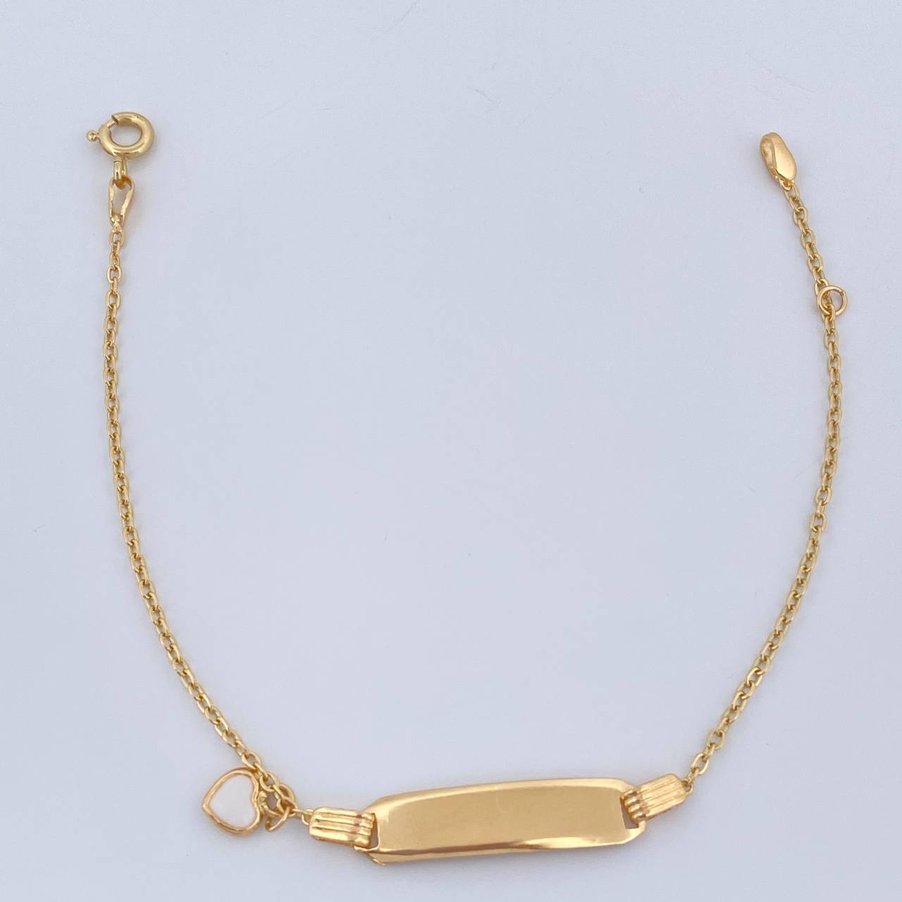 Pulso Aro Seguido Placa Corazon 1.7gr / 6 1/4 in / 1mm Oro Amarillo 18K &