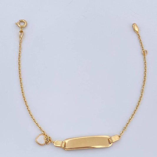 Pulso Aro Seguido Placa Corazon 1.7gr / 6 1/4 in / 1mm Oro Amarillo 18K &