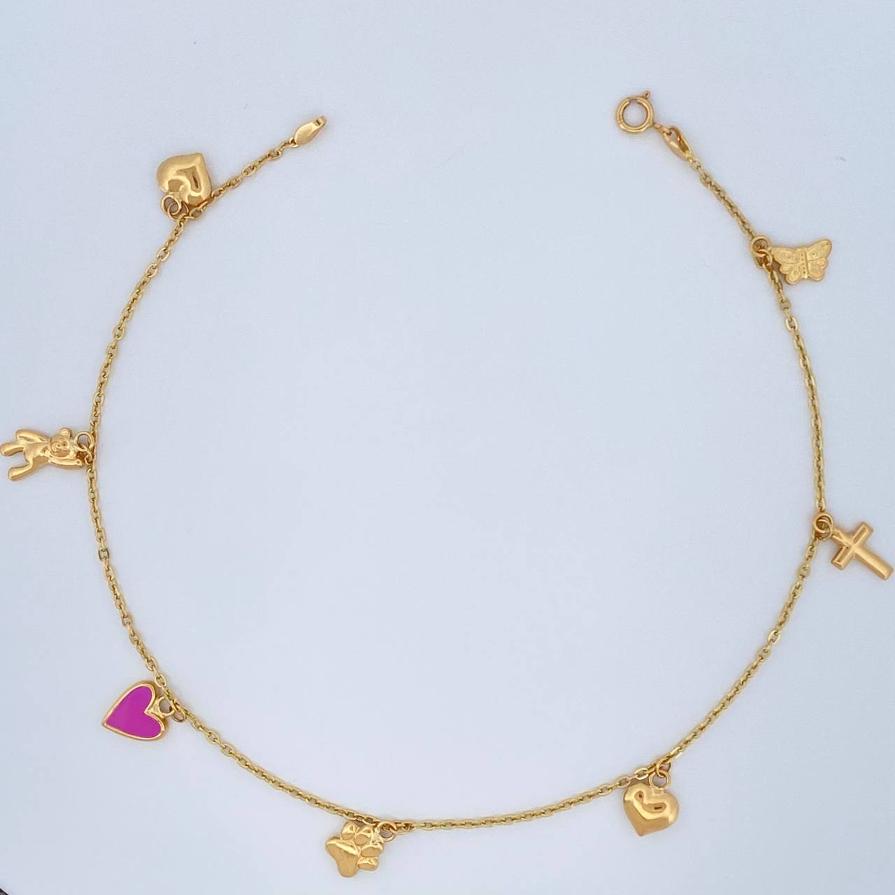 Tobillera Aro Seguido Figuras 3.55gr / 10 1/4 in / 2mm Oro Amarillo 18K &