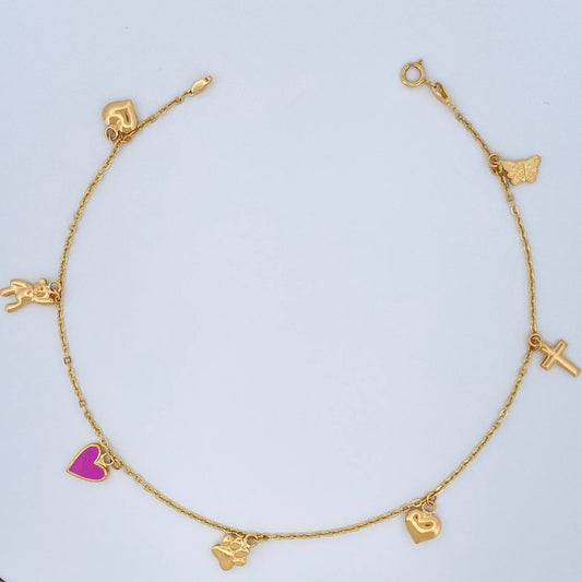 Tobillera Aro Seguido Figuras 3.55gr / 10 1/4 in / 2mm Oro Amarillo 18K &