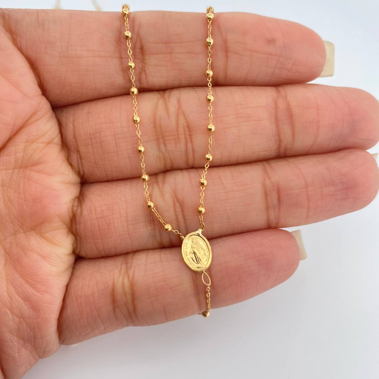 Rosario Virgen Milagrosa Cruz 2.5gr / 18 1/2 in / 0.42mm Oro Amarillo +4 18K $