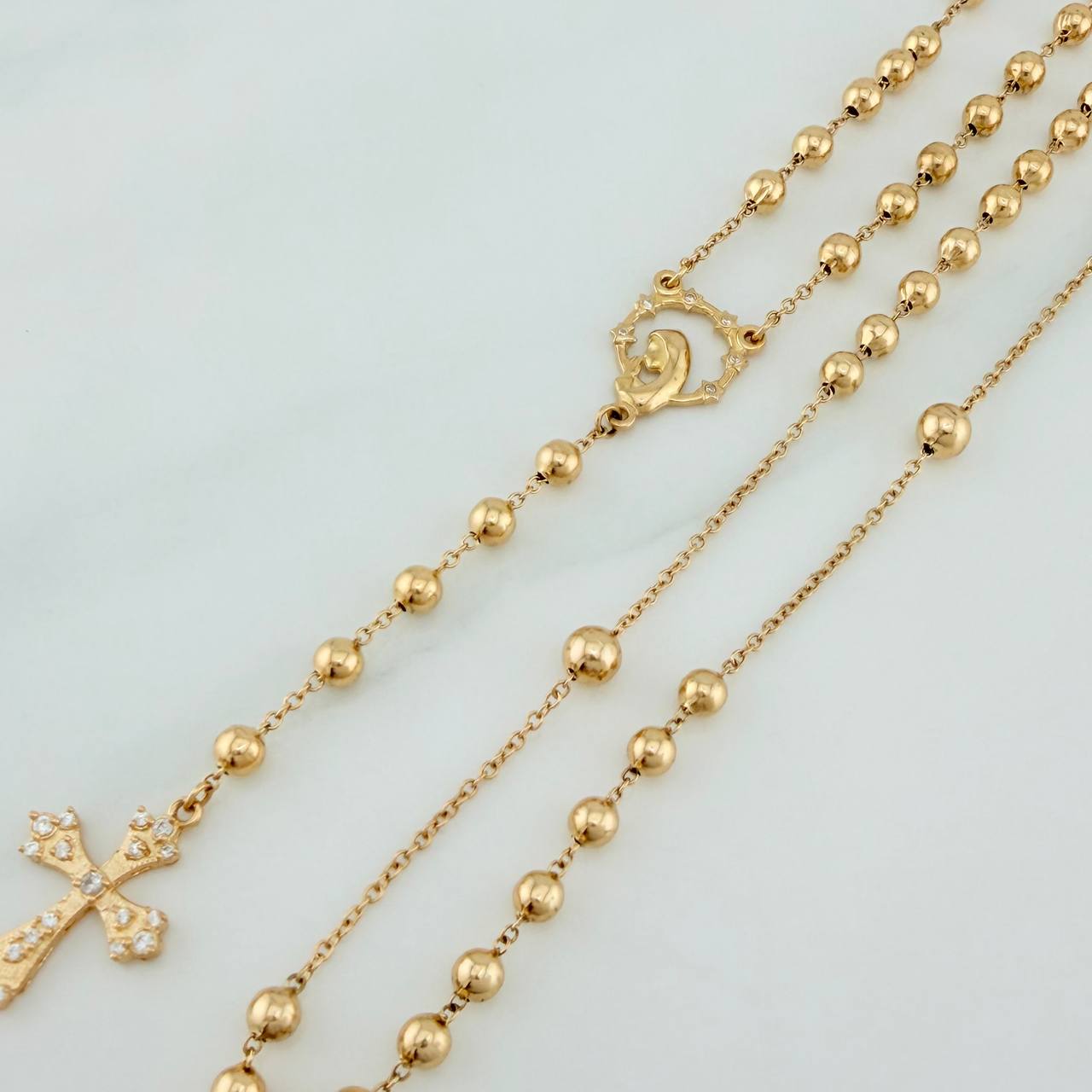 Rosario Virgen Maria Silueta 10.65gr / 15 1/4 in / 5mm-4mm Oro Amarillo 18K &