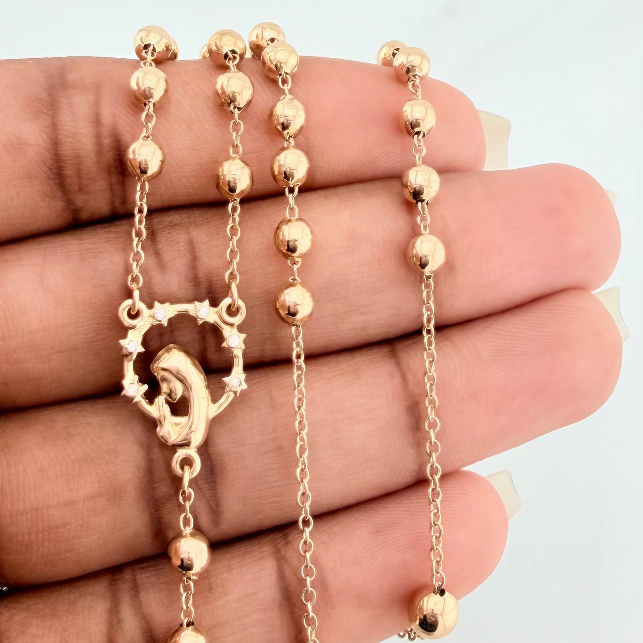 Rosario Virgen Maria Silueta 10.65gr / 15 1/4 in / 5mm-4mm Oro Amarillo 18K &