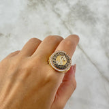 Tribal Weight Ring 11.25gr / Size 9 / White Zircons Yellow Gold ©