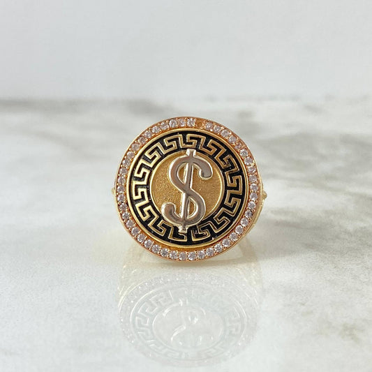 Tribal Weight Ring 11.25gr / Size 9 / White Zircons Yellow Gold ©