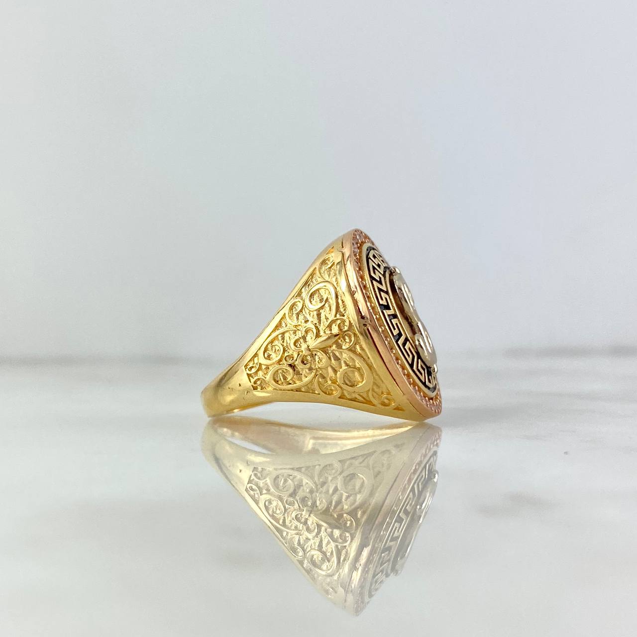 Tribal Weight Ring 11.25gr / Size 9 / White Zircons Yellow Gold ©