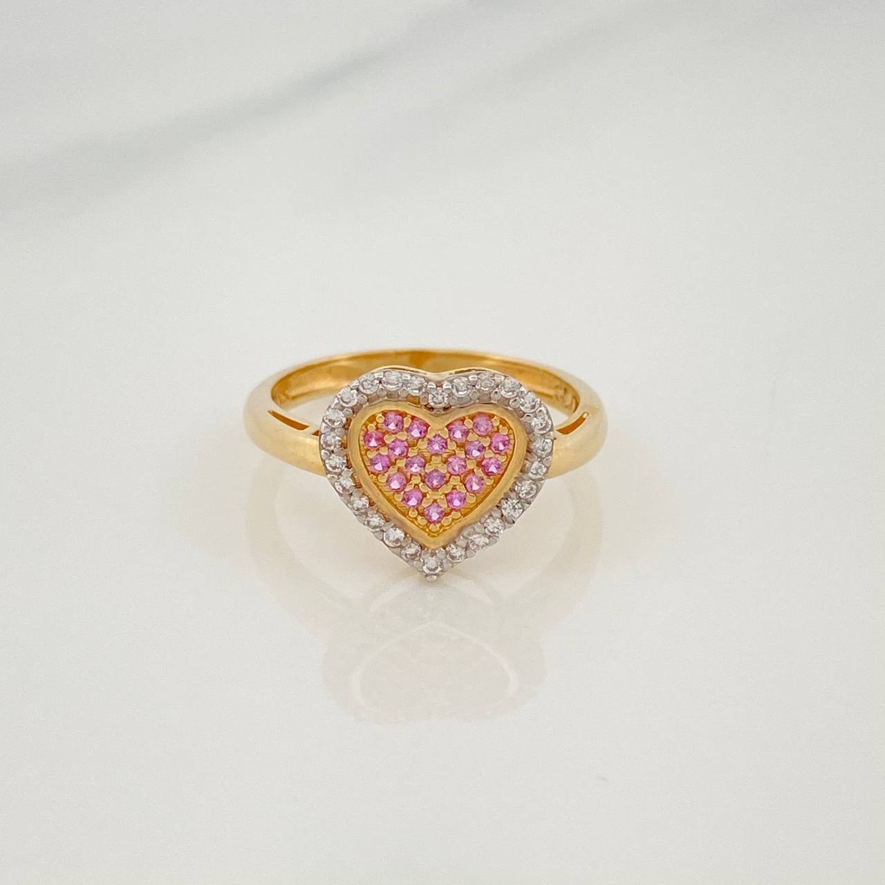 Anillo Corazon Tupido 2.5 g / T5 1/2 Dos Oros Amarillo Blanco 18K