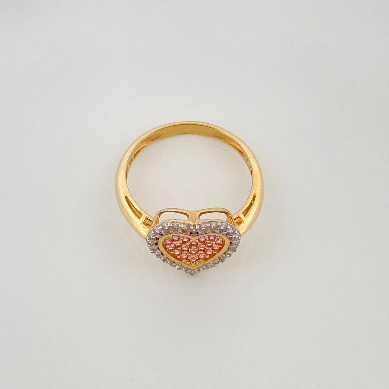 Anillo Corazon Tupido 2.5 g / T5 1/2 Dos Oros Amarillo Blanco 18K
