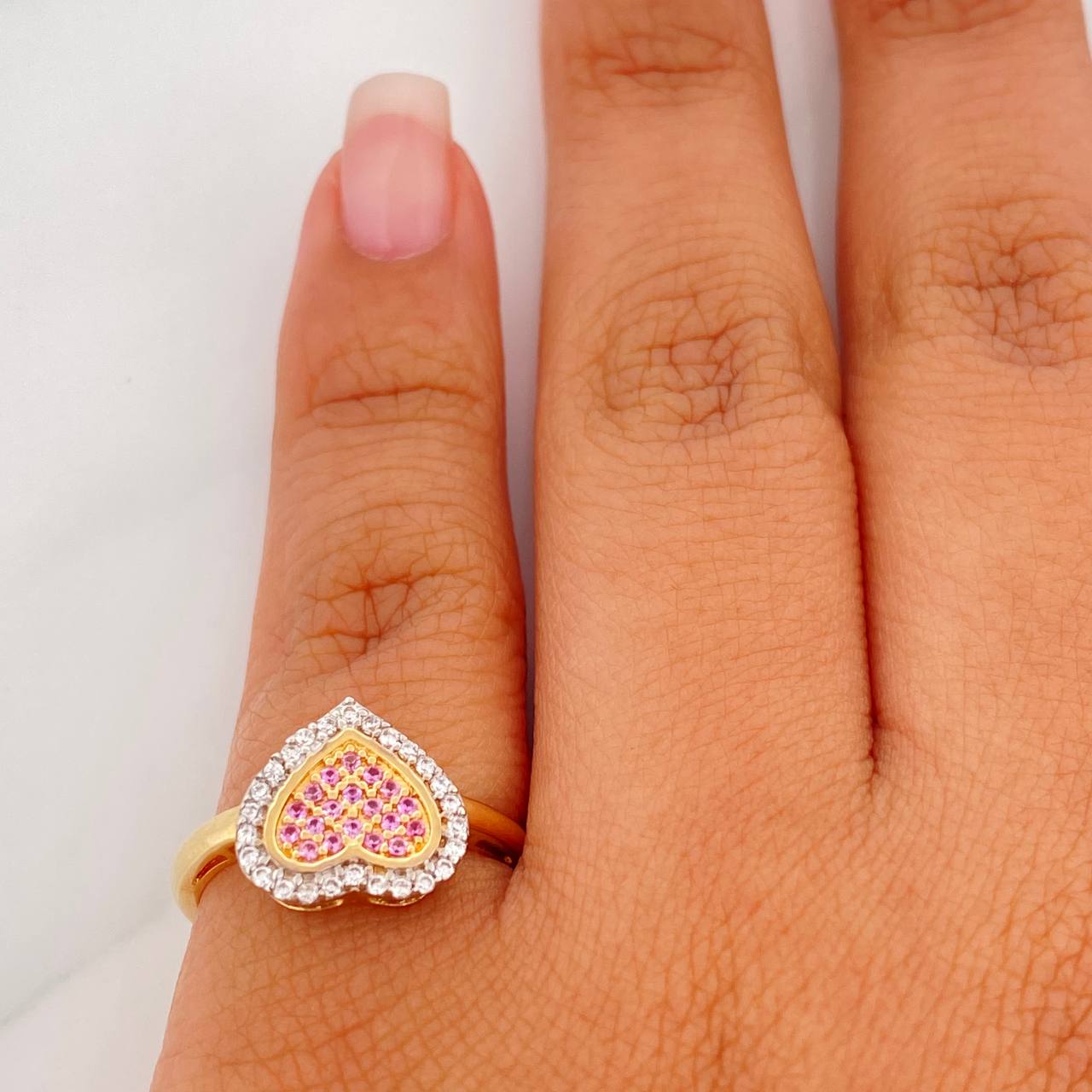 Anillo Corazon Tupido 2.5 g / T5 1/2 Dos Oros Amarillo Blanco 18K