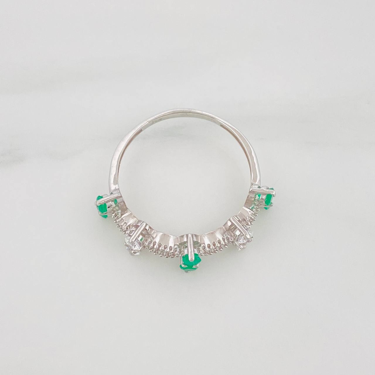 Anillo Flores Esmeraldas 39Pts 2.05 g / T7 Plata 925