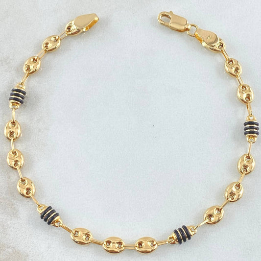 Pulso Gc Barril Cauchos Negros 3.9gr / 8 in / 4.5mm Oro Amarillo 18K
