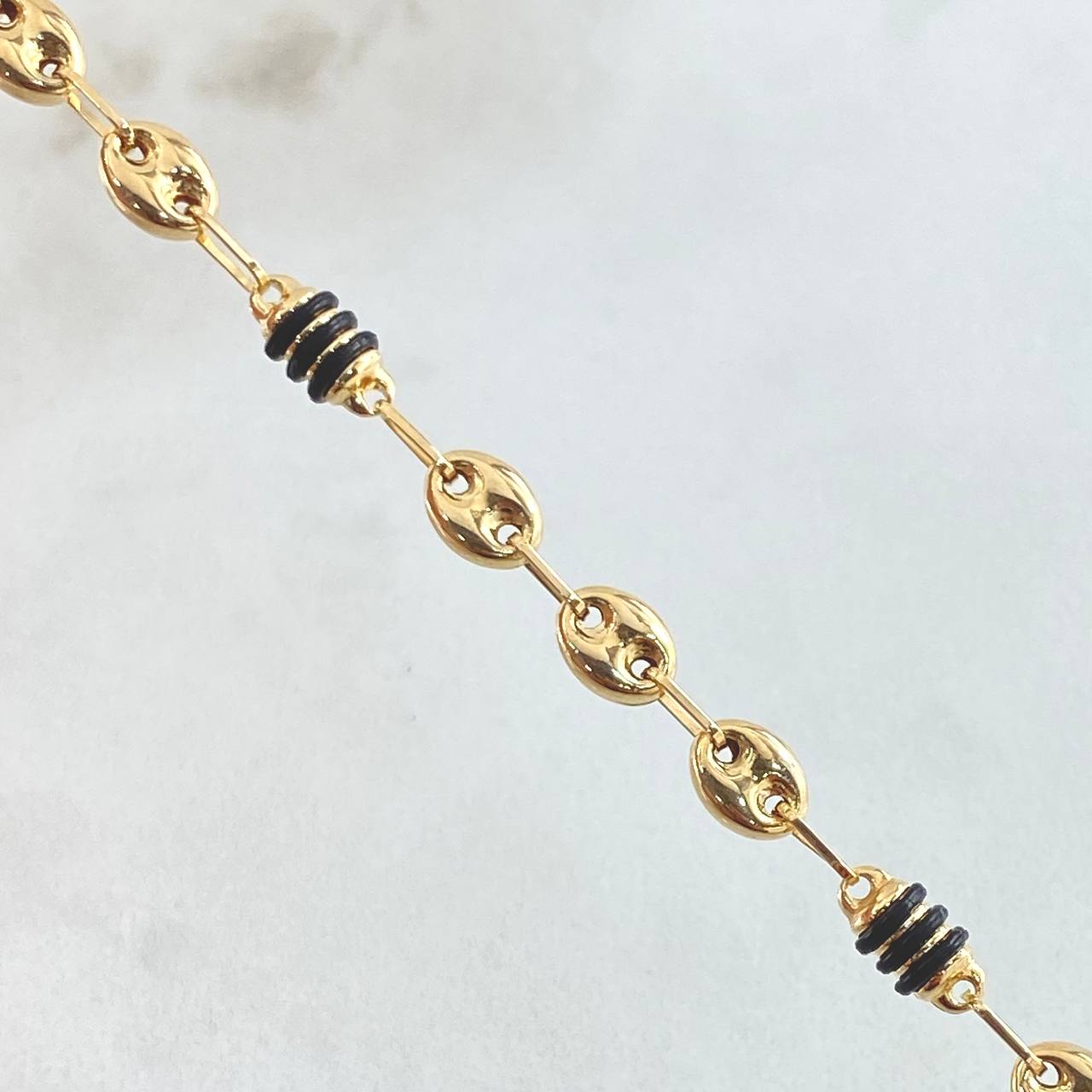 Bracelet Gc Barrel Black Rubbers 3gr / 8 in / 4.5mm Yellow Gold 18K