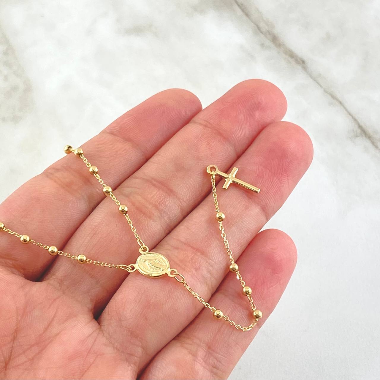 Miraculous Virgin Rosary Polished Cross 3.2gr / 17.7in / 18K Yellow Gold +4 ©