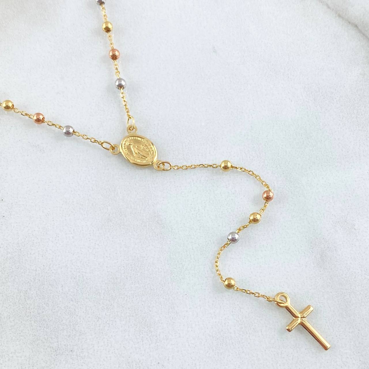 Miraculous Virgin Rosary Polished Cross 3.3gr / 17.7in / Three Golds +4 18K ©