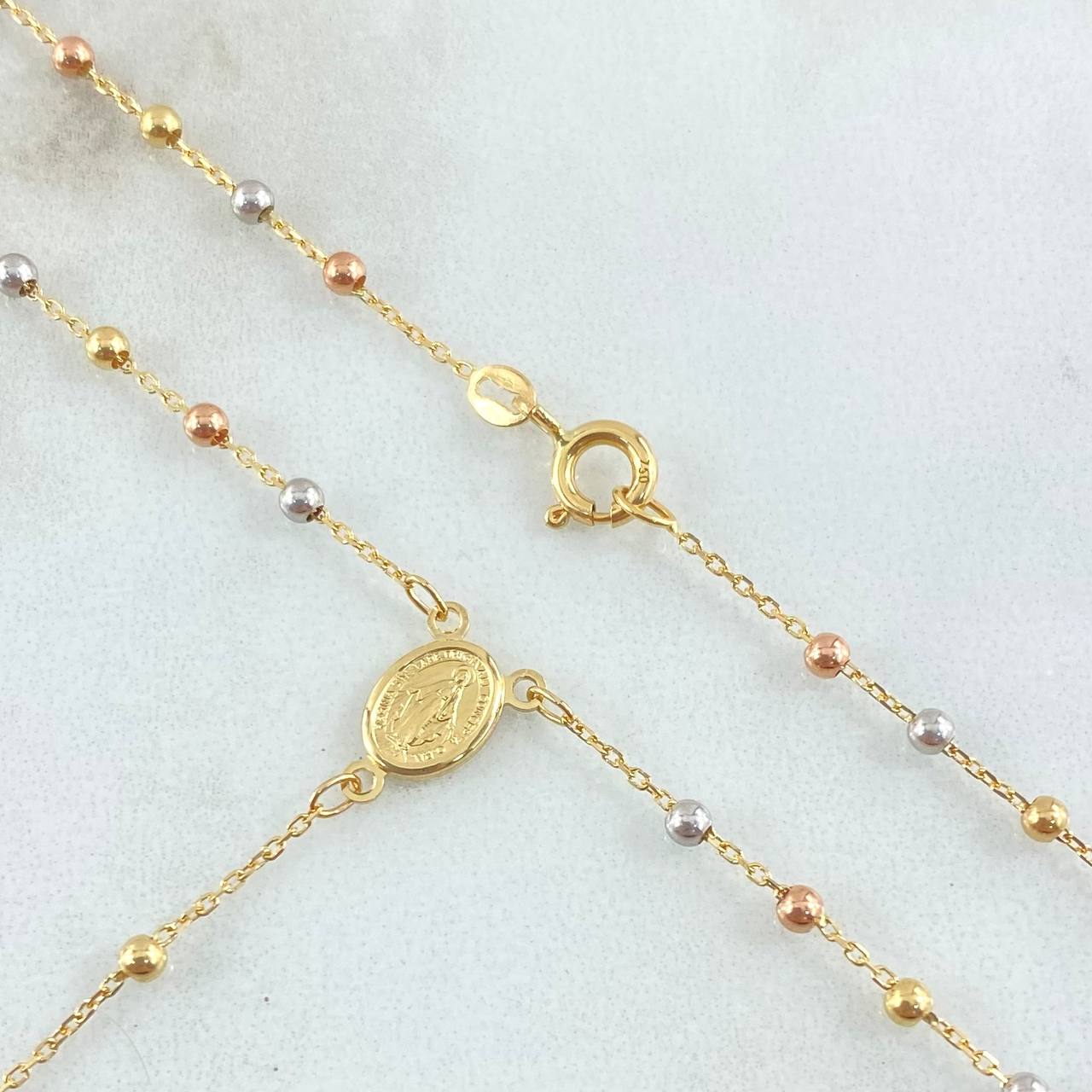Miraculous Virgin Rosary Polished Cross 3.3gr / 17.7in / Three Golds +4 18K ©