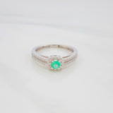Square Halo Ring Emerald 14Pts 1.75 g / T7 3/4 Silver 925