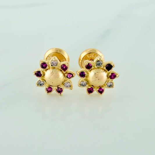 Flower Stud Earrings 1.2gr / 3mm 18K Yellow Gold &