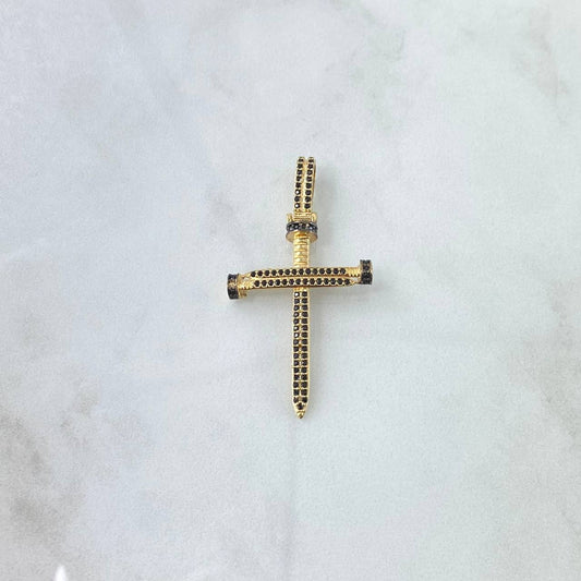 Dije Cruz Clavo 4.15gr / 4.5cm / Circones Negros  Oro Amarillo 18K ©