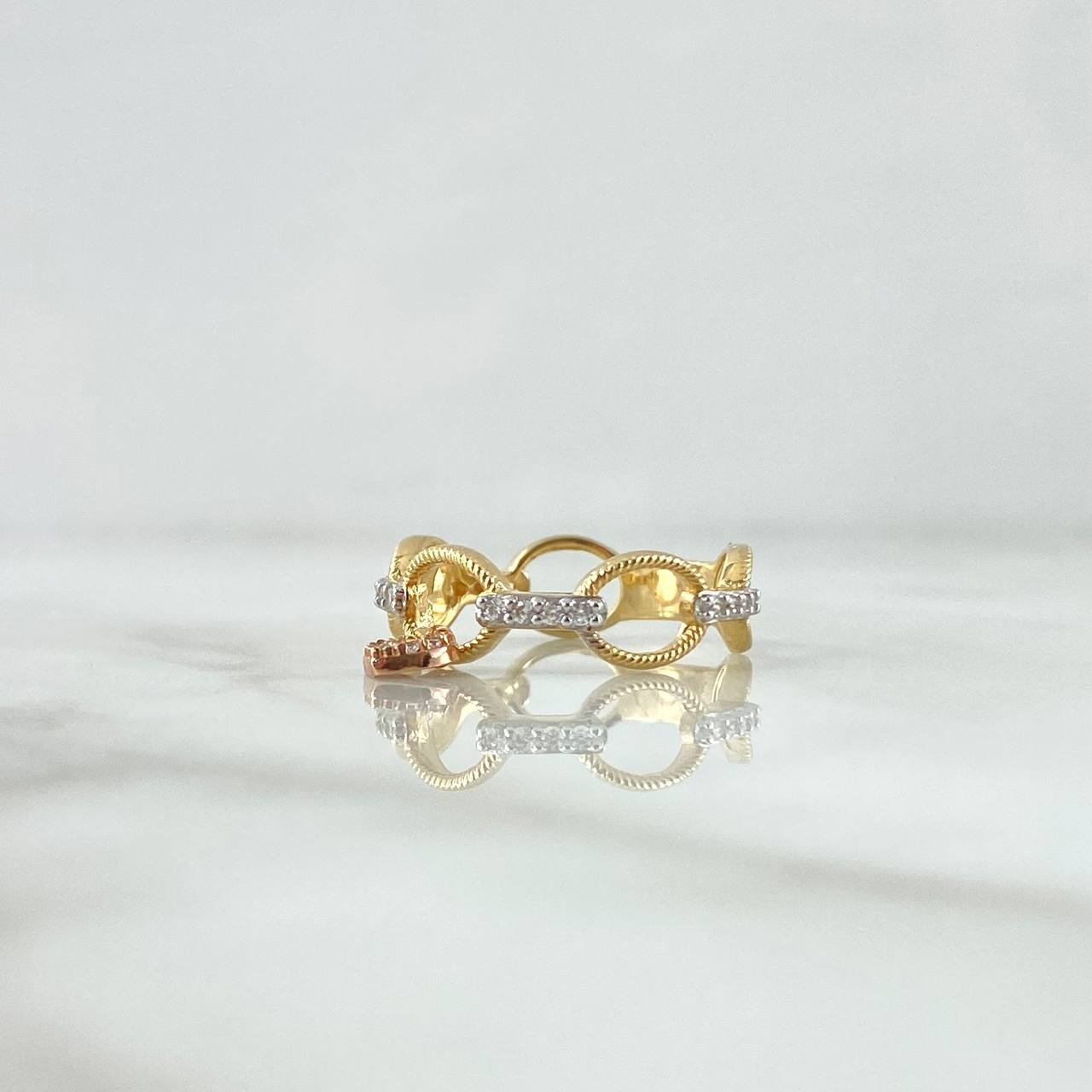 Interlinked Heart Pendant Ring Hoops 3gr / T6 1/4 / White Zircons Three 18K Golds ©