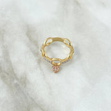 Interlinked Heart Pendant Ring Hoops 3gr / T6 1/4 / White Zircons Three 18K Golds ©