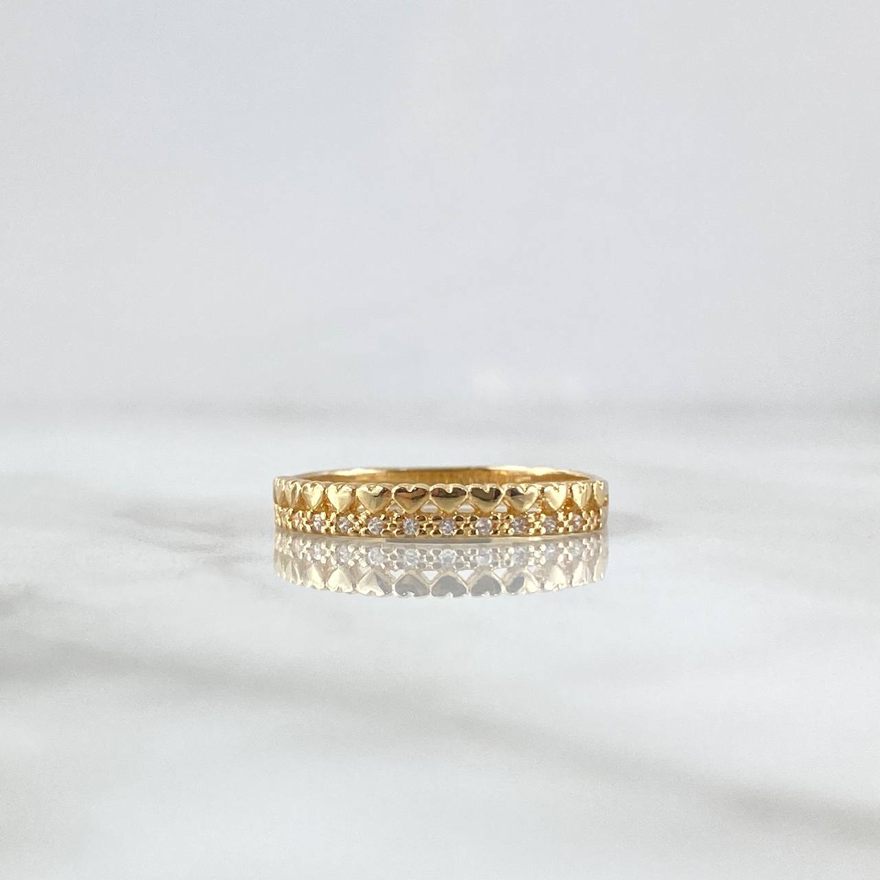 Anillo Media Churumbela Corazones 1.65gr / T7 1/2 / Circones Blancos Oro Amarillo 18K ©