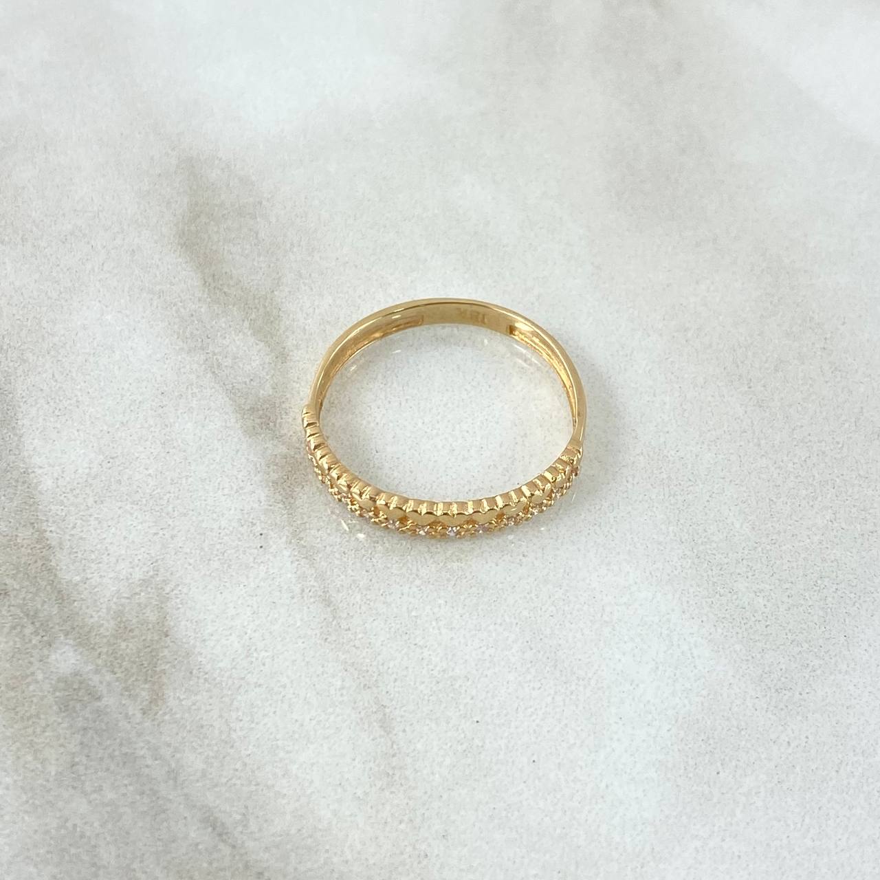 Anillo Media Churumbela Corazones 1.65gr / T7 1/2 / Circones Blancos Oro Amarillo 18K ©