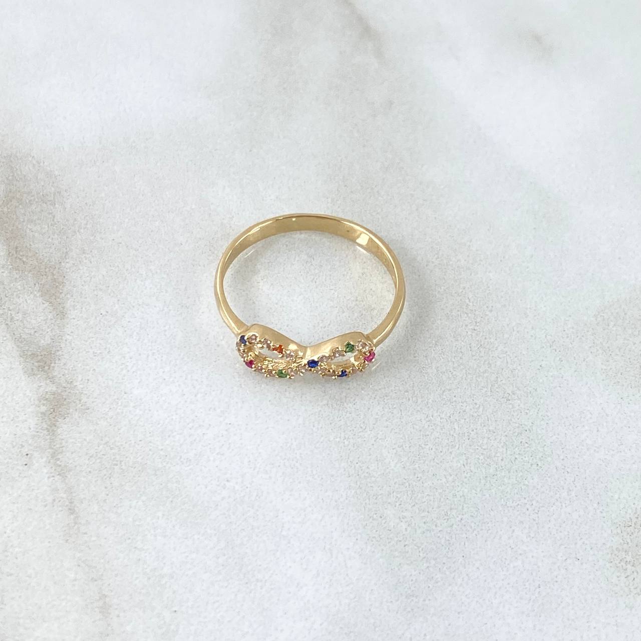 Infinity Ring Lemniscata 1.5gr / Size 6 / Multicolor Zircons 18K Yellow Gold ©