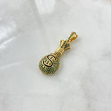 Pendant Money Bag 8.55gr / 4cm / Green Zircons 18K Yellow Gold