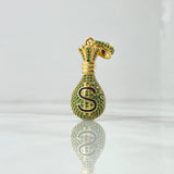 Pendant Money Bag 8.55gr / 4cm / Green Zircons 18K Yellow Gold