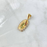 Pendant Virgin Guadalupe 5.7gr / 3.5cm / White Green Fuchsia Zircons 18K Yellow Gold