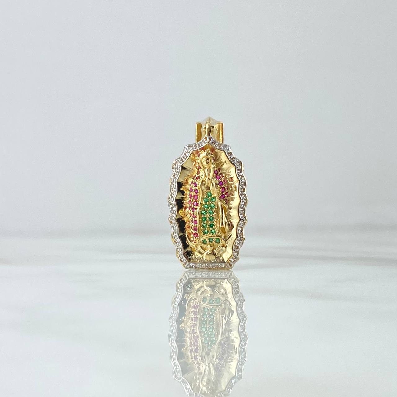 Pendant Virgin Guadalupe 5.7gr / 3.5cm / White Green Fuchsia Zircons 18K Yellow Gold