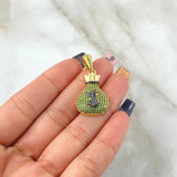 Dije Bolsa De Dinero 5gr / 3.3cm / Circones Verdes Negros Oro Amarillo 18K