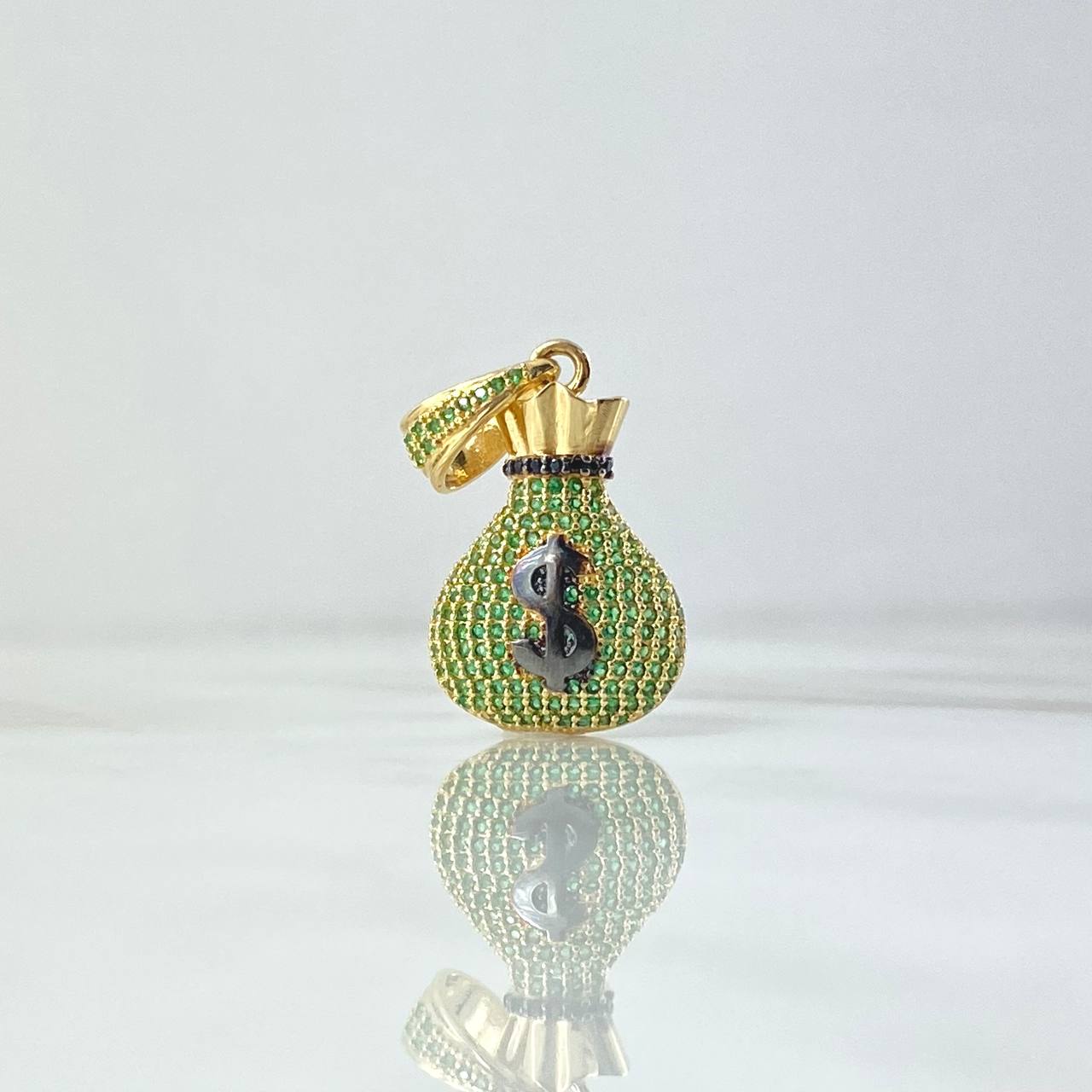 Dije Bolsa De Dinero 5gr / 3.3cm / Circones Verdes Negros Oro Amarillo 18K