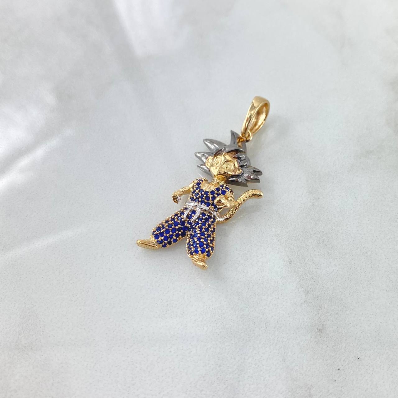 Pendant Animated 6.4gr / 4cm / Blue Zircons Two 18K Yellow White Golds