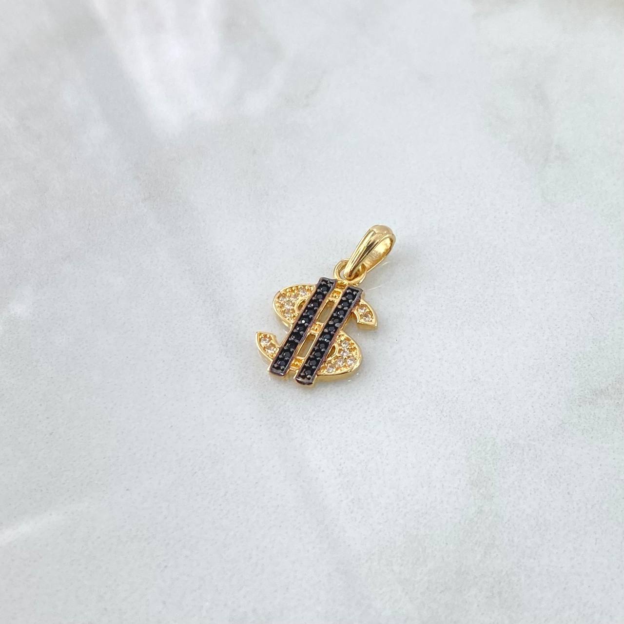 Pendant I Continue Dollar 1.7gr / 2.1cm / White Black Zircons 18K Yellow Gold