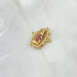 Charm Virgen Guadalupe 2.8gr / 2.2cm / Filigree White Blue Fuchsia Zircons 18K Yellow Gold *