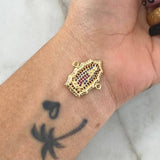 Charm Virgen Guadalupe 2.8gr / 2.2cm / Filigree White Blue Fuchsia Zircons 18K Yellow Gold *