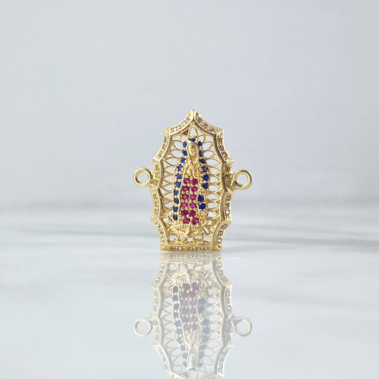 Charm Virgen Guadalupe 2.8gr / 2.2cm / Filigree White Blue Fuchsia Zircons 18K Yellow Gold *